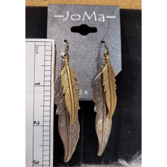 (3 for $15) Joma Antiqued Feather Dangle Earrings- NEW - Picture 3 of 4